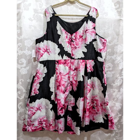 Floral Pleated Full Flare Dress 24 Shantung Bow Belt Pockets Retro Prom Party - Picture 5 of 7
